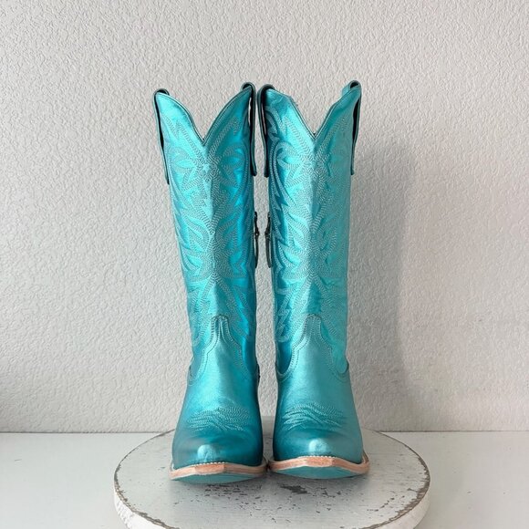 Lane SMOKESHOW Womens Cowboy Boots 9 Turquoise Blue Western Cowgirl Mid Calf - Picture 5 of 11